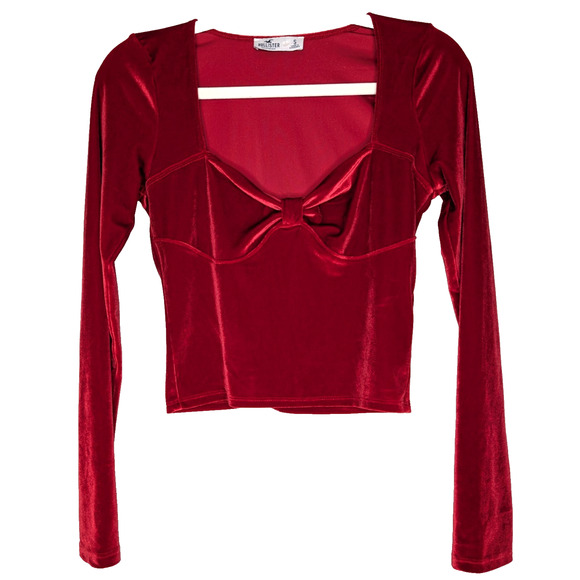 Hollister Red Velvet Peasant Whimsigoth Renaissance Dark Fairy Bustier Top Small - Picture 1 of 6